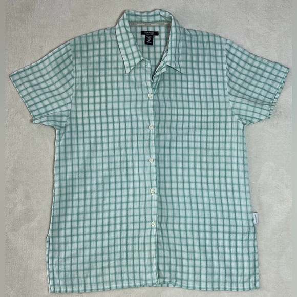 Nautica Tops - Nautica Shirt Plaid Medium Women’s Green/White Cotton Short Sleeve